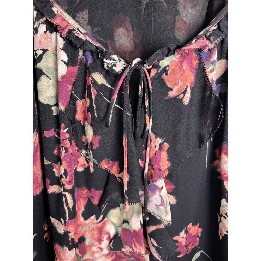 Joie Nadege Floral 100% Silk 3/4 Sleeve Ruffle Top Size Medium Caviar - Picture 4 of 10